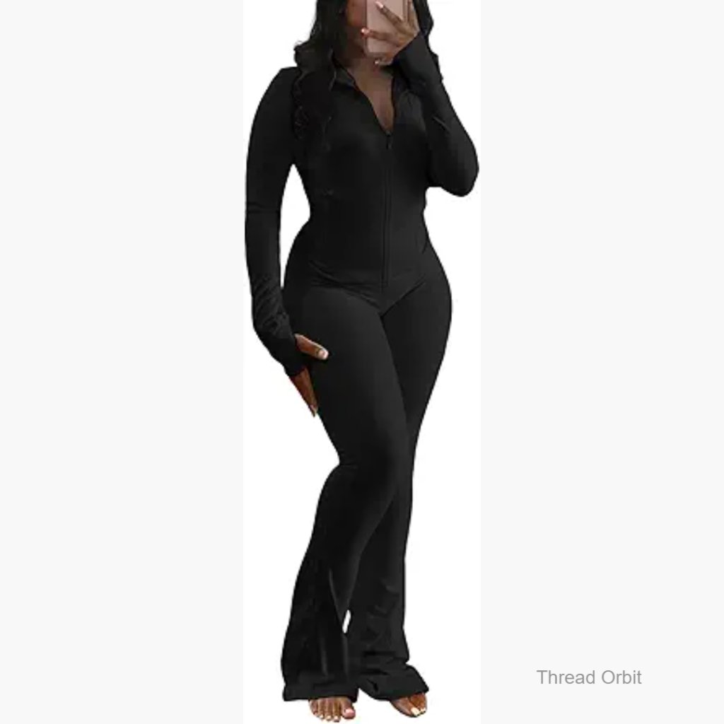 2 Piece Tracksuit Set Long Sleeve Full Zip Crop Jacket Flare Pants Workout